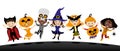 Group of children in costumes for haloween. Royalty Free Stock Photo