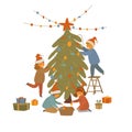 Group of children decorating christmas tree