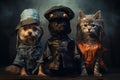 A group of children dressing up their pets in cute Halloween costumes halloween background