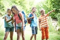 Group Of Children Geocaching In Woods Royalty Free Stock Photo