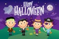 Group of children in halloween costumes. Vector illustration character set Royalty Free Stock Photo