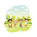 Group of children ist standing in a meadow