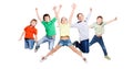 Group of children jumping at white isolated studio background Royalty Free Stock Photo