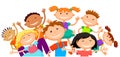 Group of children kids are jumping joyful white background bunner cartoon funny vector character. illustration