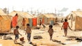 A group of children live in a refugee camp