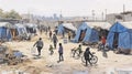 A group of children live in a refugee camp