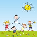 Group of children on meadow, bouncing kids, vector illustration, eps.