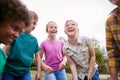 Group Of Children On Outdoor Activity Camping Trip Having Fun Playing Game Together Royalty Free Stock Photo