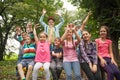 Group of children on a park bench Royalty Free Stock Photo