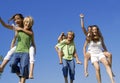 Group children piggyback race Royalty Free Stock Photo