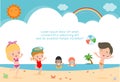 Group of children play on the beach, Happy kids on the beach, child having fun on the beautiful beach Royalty Free Stock Photo