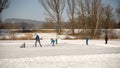 A group of children play ice hockey Royalty Free Stock Photo