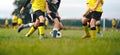 Group of Children Playing Football League Match. Football Players Running on Tournament Game Royalty Free Stock Photo