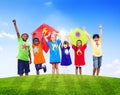 Group of Children Playing Kites Outdoors