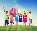 Group of Children Playing Kites Outdoors