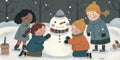 group of children playing in the snow, building a snowman in a park on a winter day. Royalty Free Stock Photo