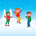 Group of children playing snowballs Royalty Free Stock Photo