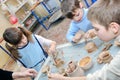 Group of children in pottery studio Royalty Free Stock Photo