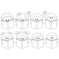 Group of children reading books. Vector black and white coloring page Royalty Free Stock Photo