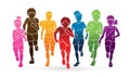 Group of Children running together cartoon graphic