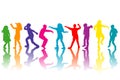 Colorful group of children silhouettes dancing