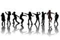 Group of children silhouettes dancing