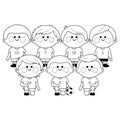 Children soccer team. Vector black and white coloring page