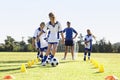 Group Of Children In Soccer Team Having Training With Coach Royalty Free Stock Photo