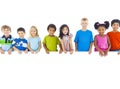 Group of Children Standing Behind Banner Royalty Free Stock Photo