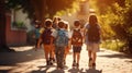 Children walking down a lively street Royalty Free Stock Photo