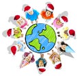 Group of Children Wearing Christmas Hats with Globe