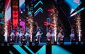 A group of young female dancers making performance