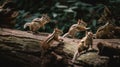 A group of chipmunks standing on top of a log. Generative AI image.