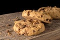 A group of chocolate chip cookie biscuits