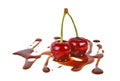 Group of chocolate covered cherries, white background Royalty Free Stock Photo