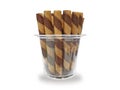 Chocolate Wafer Sticks in Plastic Cup isolated on White Background Royalty Free Stock Photo