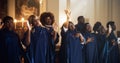 Group Of Christian Gospel Singers Praising Lord Jesus Christ. Song Spreads Blessing, Harmony in Joy Royalty Free Stock Photo