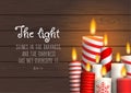 Group of Christmas candles with biblical quote Royalty Free Stock Photo