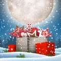 Group of Christmas ornaments in old wooden box Royalty Free Stock Photo