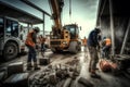 Group of civil engineers in standard uniform. Neural network AI generated