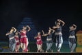 A group of Classical Odissi dancers performing Odissi Dance on stage at Konark Temple, Odisha, India. Royalty Free Stock Photo