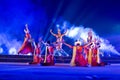 A group of Classical Odissi dancers performing Odissi Dance on stage at Konark Temple, Odisha, India. Royalty Free Stock Photo