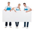 Cleaners Holding Blank Billboard Royalty Free Stock Photo