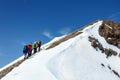 Group climbers goes down from the top of Erciyes volcano.