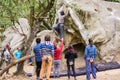 Group of climbers practicing bouldering Royalty Free Stock Photo