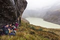 Group of climbers resting in a cave Royalty Free Stock Photo