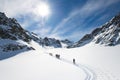 Group of climbers roped to the summit Royalty Free Stock Photo