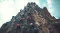 Group of climbers scaling a vertical rocky cliff Royalty Free Stock Photo