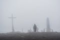 Group of climbers walking in the fog Royalty Free Stock Photo