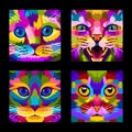 Group close up face cat pop art portrait premium vector